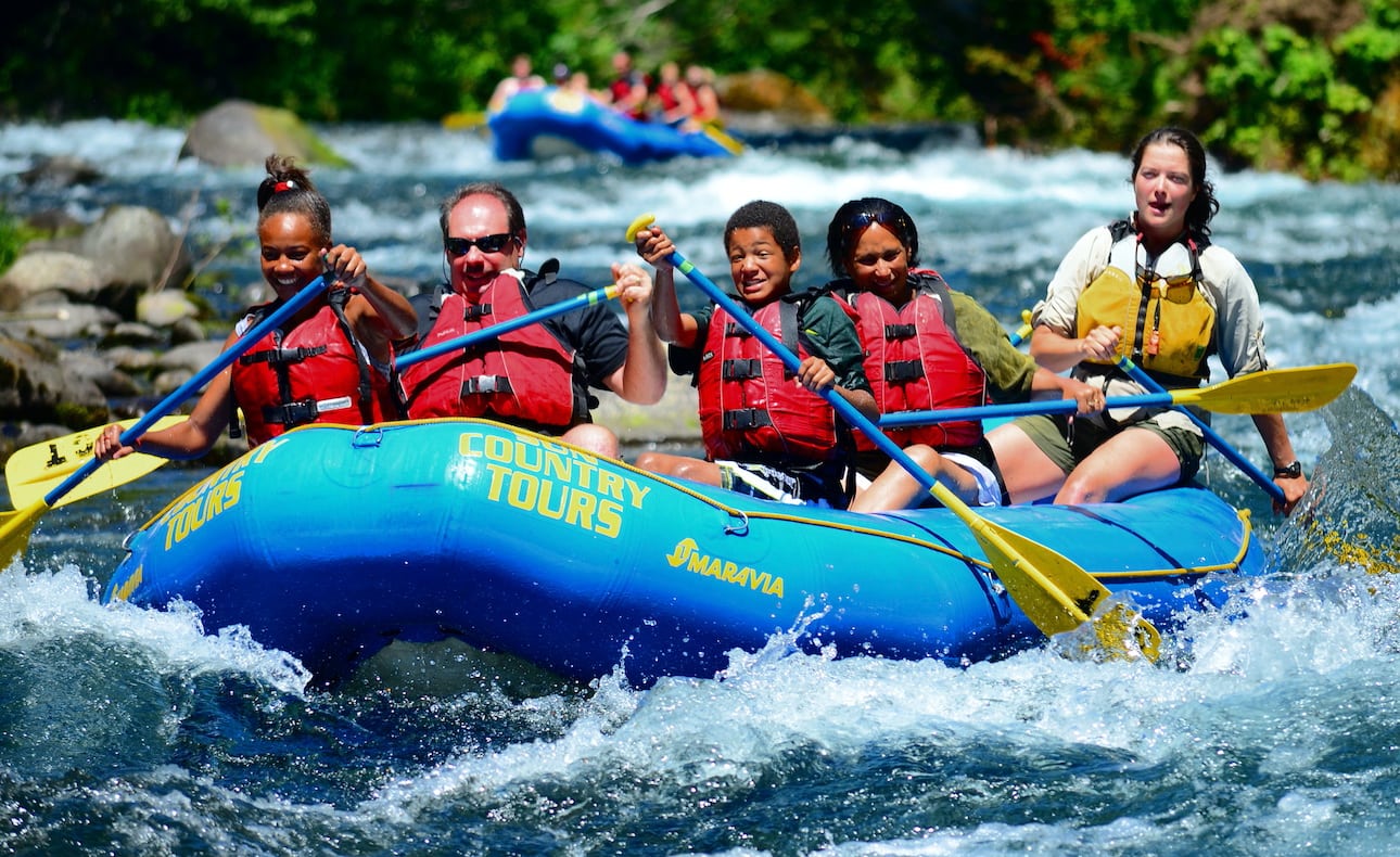 Raft going through whitewater rapids